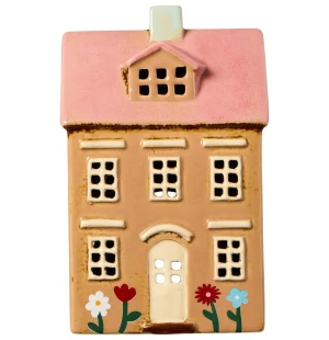 Keramikhus blommor med ljusrosa tak kuva