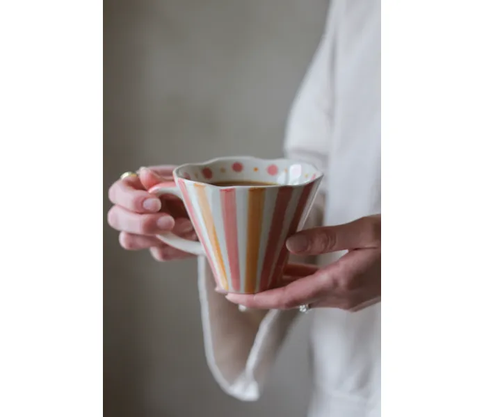 FEELGOOD OCKRA PINK DOTS STRIPES MUGG kuva